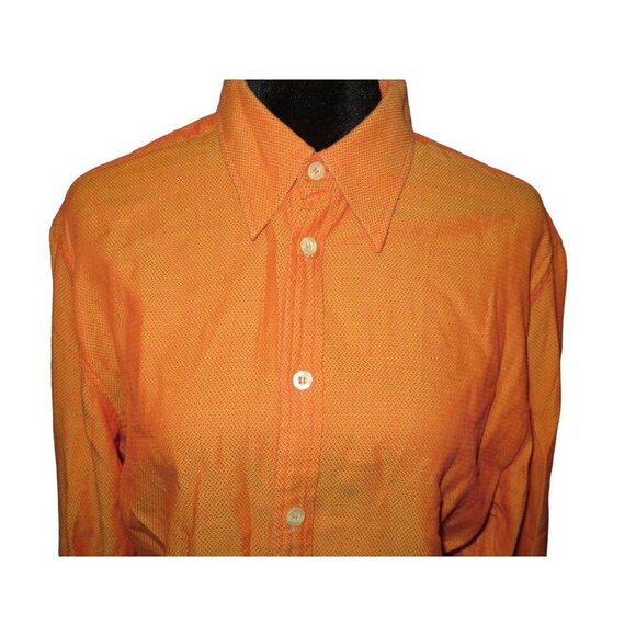 Paul Smith Vibrant Orange Italian Cotton Chevron Long Sleeve Button Up Shirt L - Picture 2 of 9